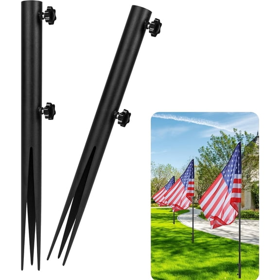 Flag Pole Ground Stake, Heavy Duty Flag Pole Holder, Outdoor Light Stakes for Torch Stand, Ground Outdoor Banner Stakes Fits Poles with 1 Inch, for Garden Lawn