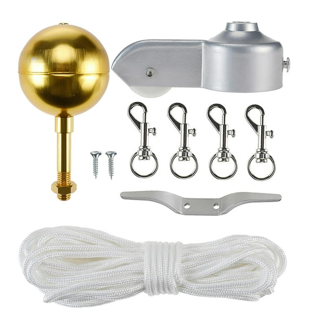 Flag Pole Hardware Parts Includes Halyard Rope, Cleat Hook Perfect