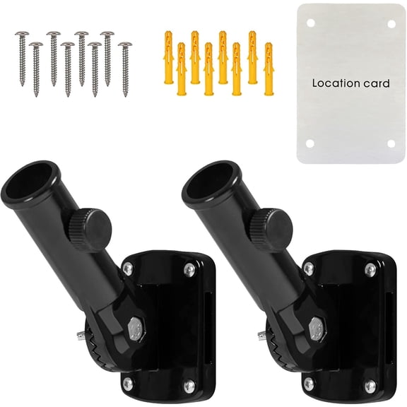 Flag Pole Holder Adjustable Bracket for Outside House - Heavy Duty Aluminum Multi-Position Mounting Bracket, Rust Free With Hardware, 1" Inner Diameter (Black- 2 Pack)