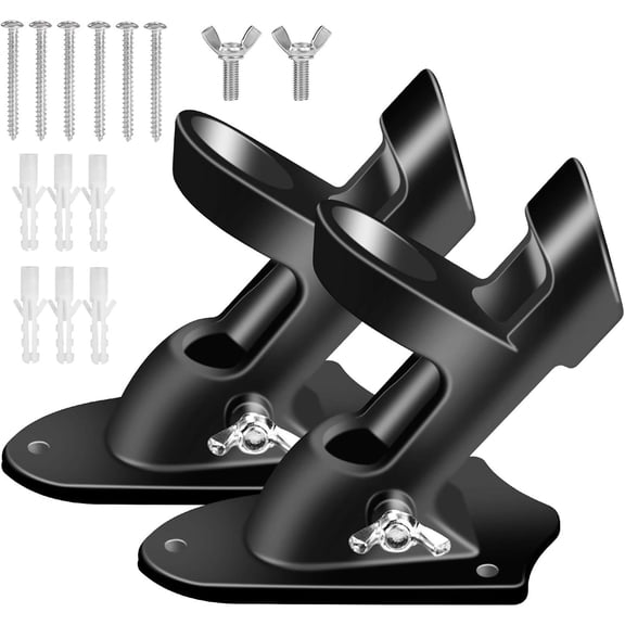 Flag Pole Holder Brackets, 1" Flag Pole Mounting Bracket with Hardwares for House Wall Mount, 1" Inner Diameter, Two Positions & Aluminium Alloy, Rust Free Coated (Black - 2 Pack)