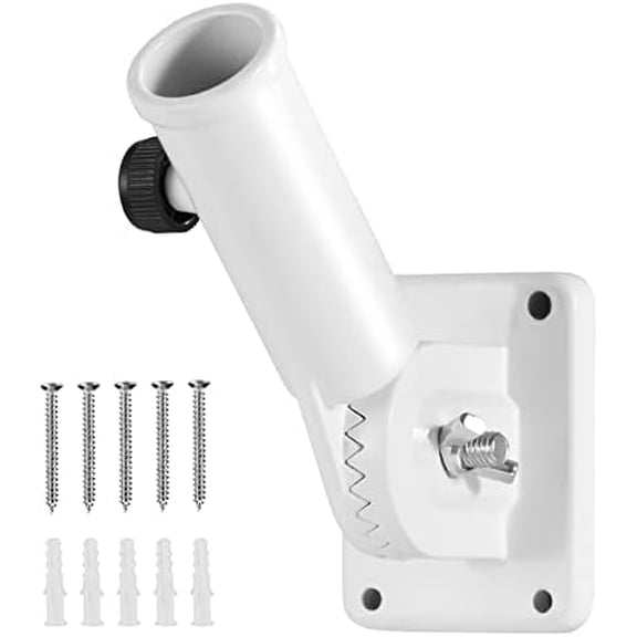 Flag Pole Holder Brackets, JARTC 1" Flag Pole Mounting Bracket with Hardwares for House Wall Porch, 1" Inner Diameter, 180° Adjustable Multi Positions, Aluminium Alloy(1 Pack White, Multi-Positions)