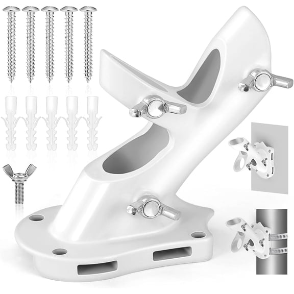 Flag Pole Holder, Brackets Mount Outside House Heavy-Duty Aluminum Metal Rust Proof Bracket 1" Inner Diameter 2 Positions with Hardwares for Outdoor Wall Mounting Porch( White-1 Pack)