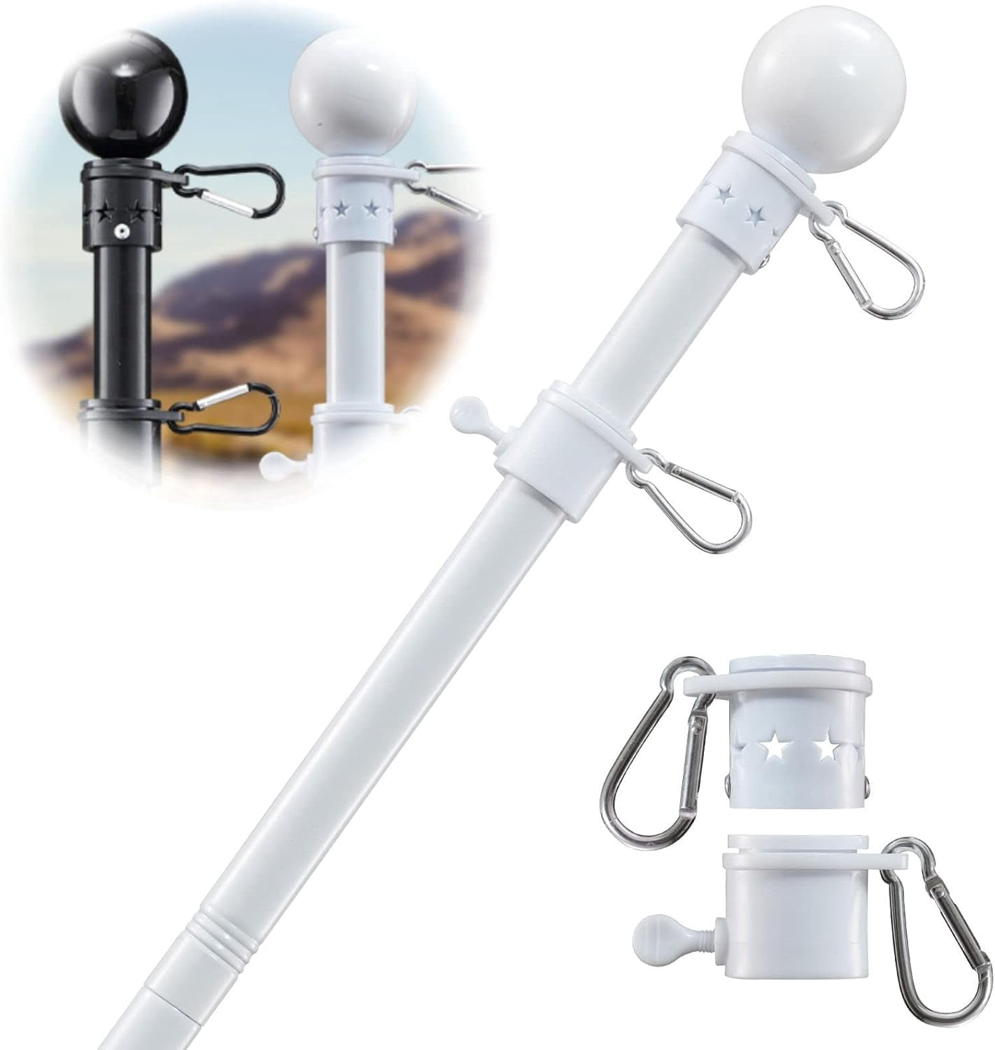 Flag Pole Holder for Outside House - 5ft Heavy Duty Stainless Steel House Flag Pole Kit, Tangle Free Spinning Flagpole For Outdoor Porch Residential Decoration - White