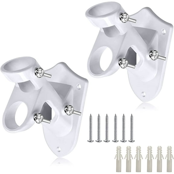 Flag Pole Holder for Outside House, Heavy Duty Flag Pole Mounting Bracket, Aluminum Metal Flagpole Mount with Stainless Hardware for Outdoor, Rust Free, 1" Inner Diameter (White-2Pack)