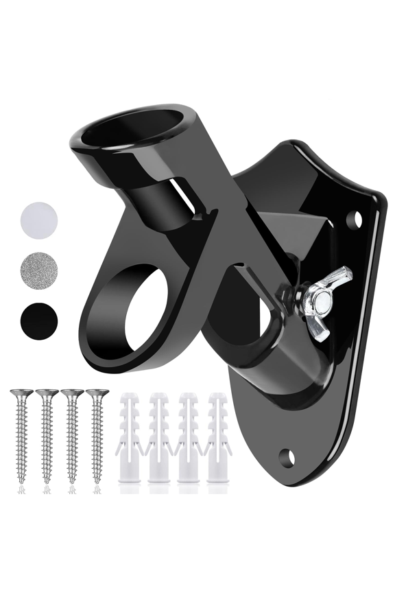 Flag Pole Holder, Two-Position Mounting Bracket for Outside House, Cast Aluminum Mount Rust Free Coated, All Weather Display, 1" Inner Diameter (Black)