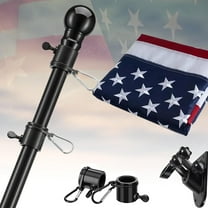 LCOKEIY Flag Pole with Bright 3x5 Embroidered US Flag with Brakets, Tangle Free Rustproof Flagpole Kit for House Yard, 5ft, Black