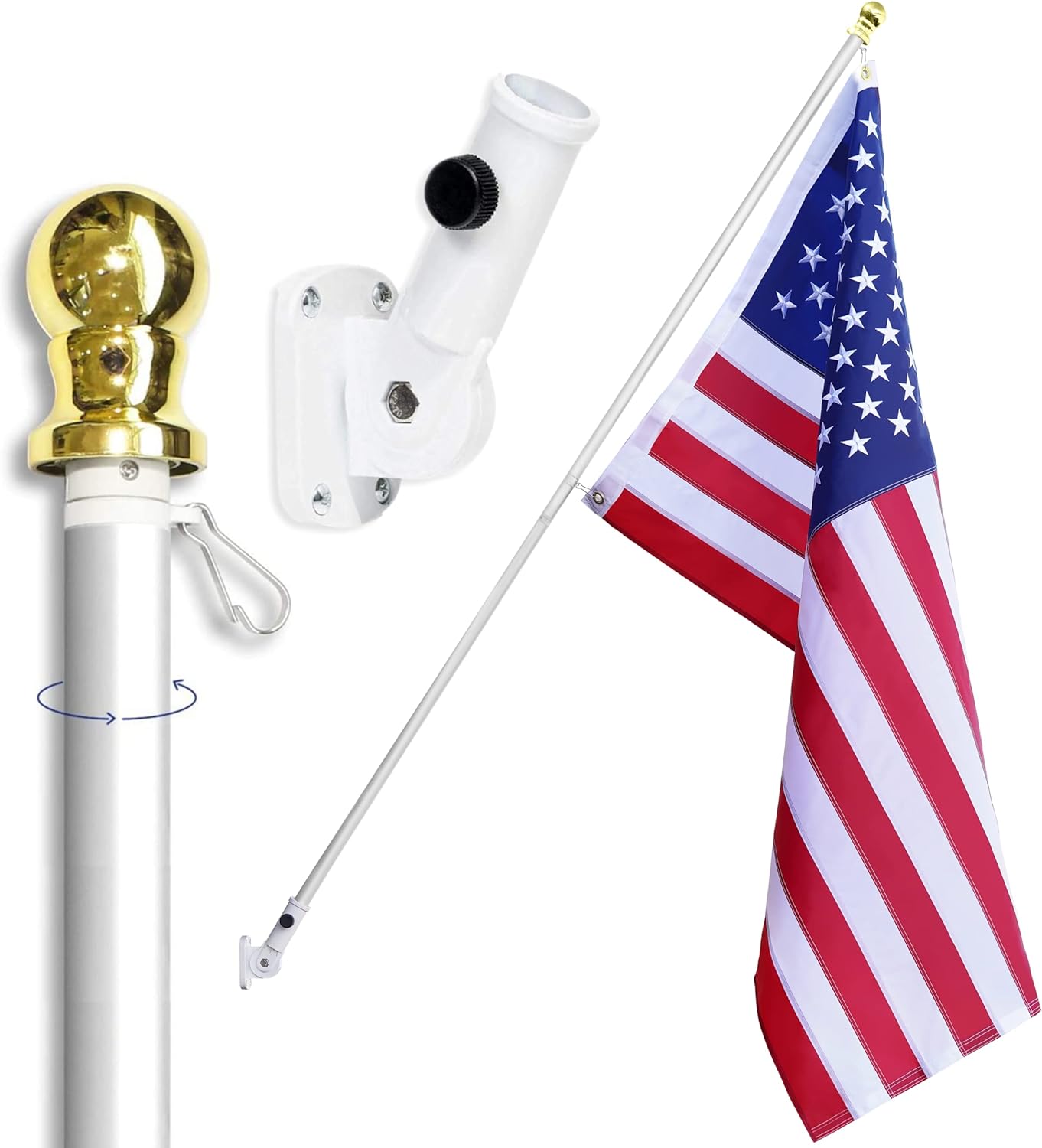 Flag Pole Kit Silver Heavy Duty Outdoor Flagpole 3X5’ Flag 210D