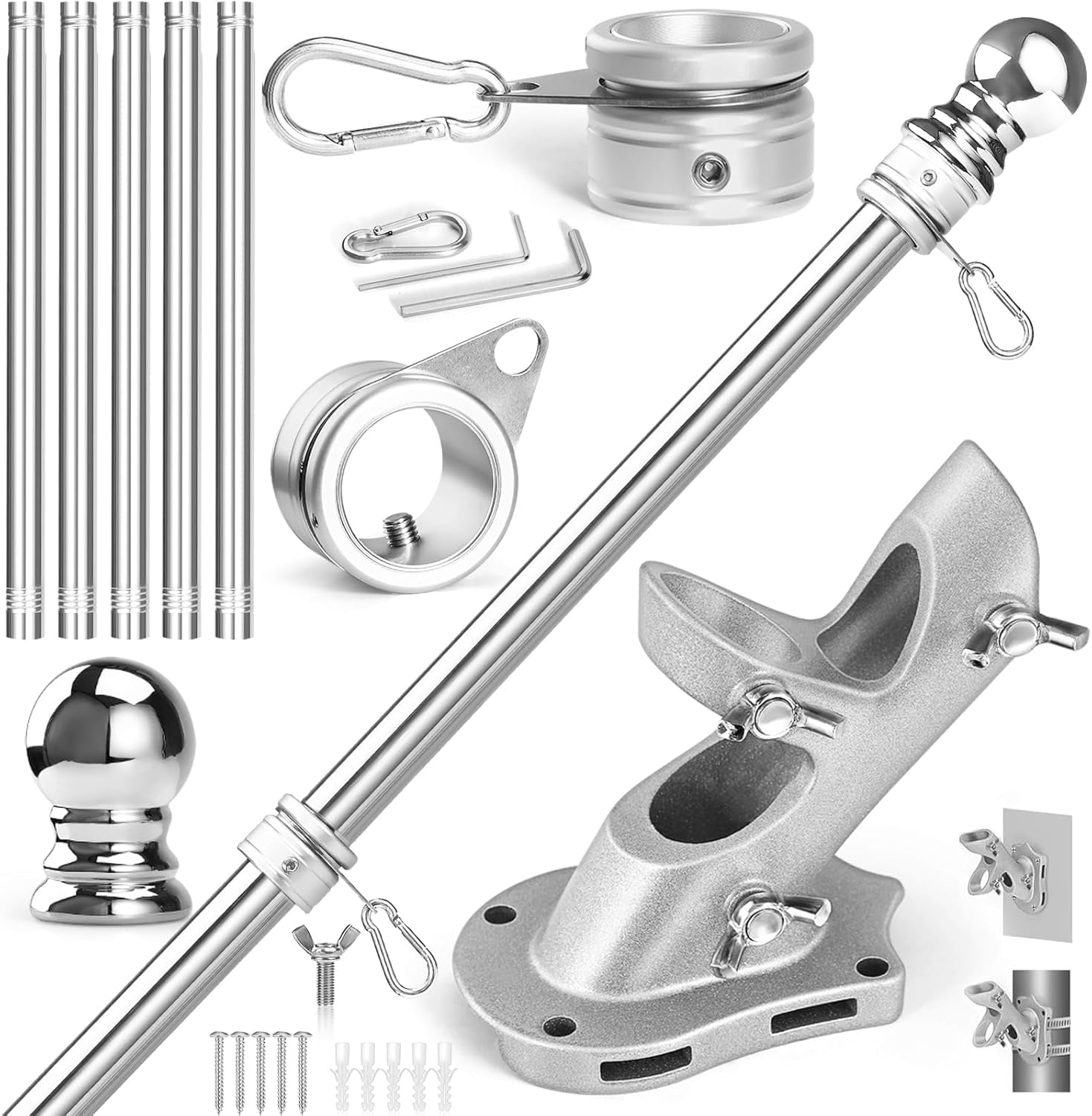 Flag Pole Kit- Stainless Steel 6 FT Flag Poles with1 Inch Metal 360 ...