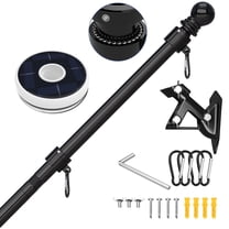 FIASON 1 Pack Black 6FT Wall-Mount Flag Pole with Solar Light for Outside House, Stainless Steel Tangle Free Flag Pole Kit with Bracket,Residential or Commerical for American Flag