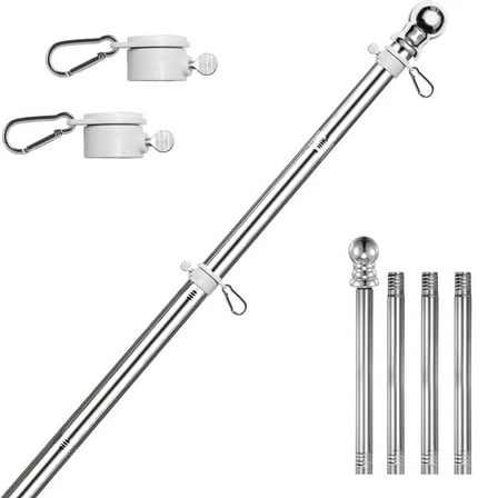 Flag Pole Kit Free Spinning Weather Resistant Rustproof Stainless Steel Flagpole with Base for Flag Pole Holder for Outside House, Wall （Silver）