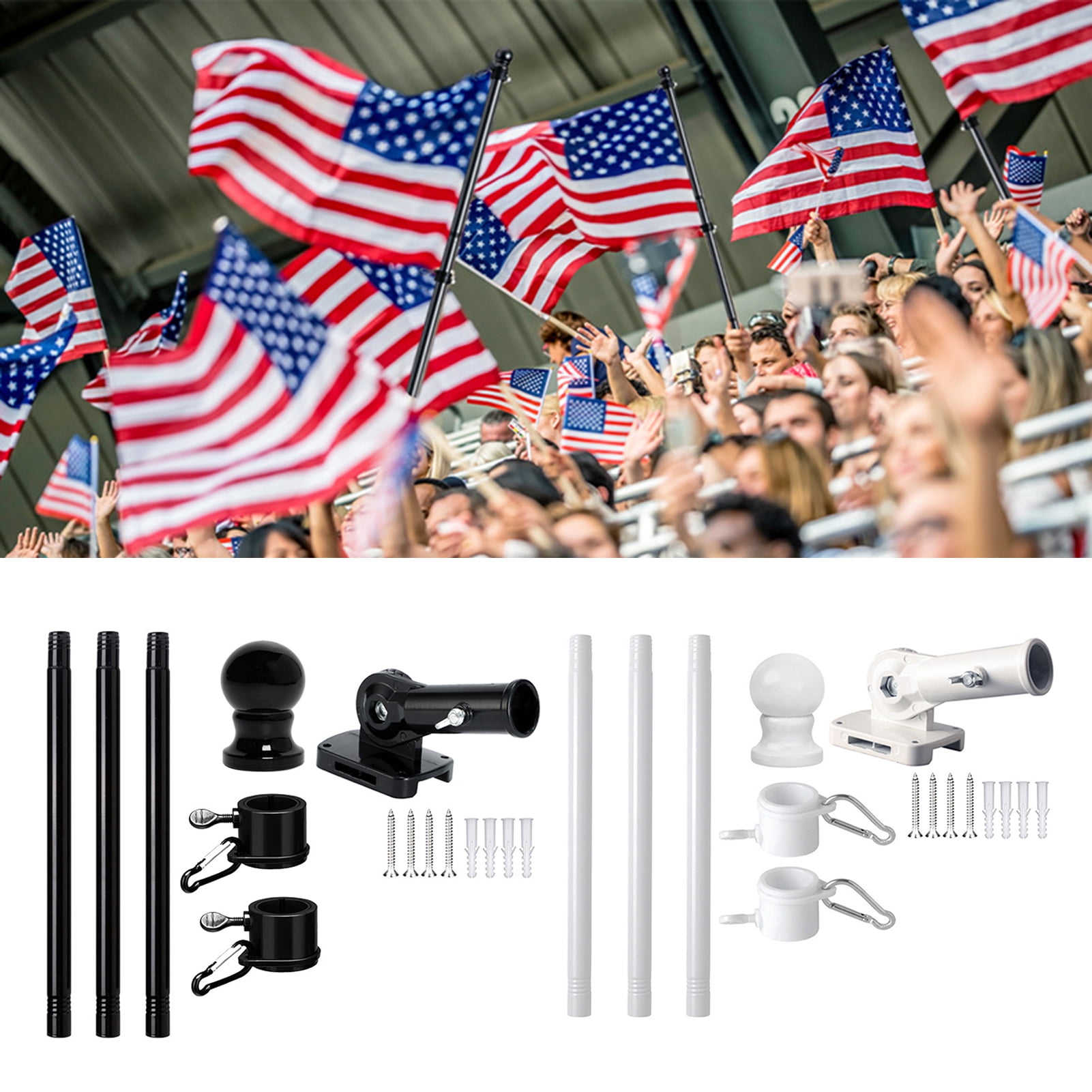 Flag Pole Kit Thickened Stainless Steel Outside Porch Wall Flagpole Entangle Free Rotating Flag Pole Rings Adjustable Multi-Positions Bracket Holder