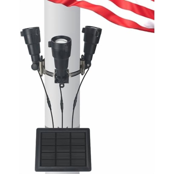 Flag Pole Light - Solar Powered 3 Super-Spotlights PC Crystal LED, IP65 Waterproof, Fits 2-3.5'' Poles, 360 Illumination$$Garden & Patio