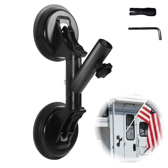 Flag Pole Mount for Car RVs, Metal Suction Cup Flagpole Holder, Universal Strong Suction, Quick Mount Compatible with Camper, Truck, Boats, Yachts