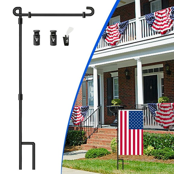 Flag Pole for Outside House Garden Flag Holder Garden Flag Stand Flag Holder for Outside House Flagpoles for Outside House Metal Yard Flag Pole with One Windproof Clip and Two Spring Buckles