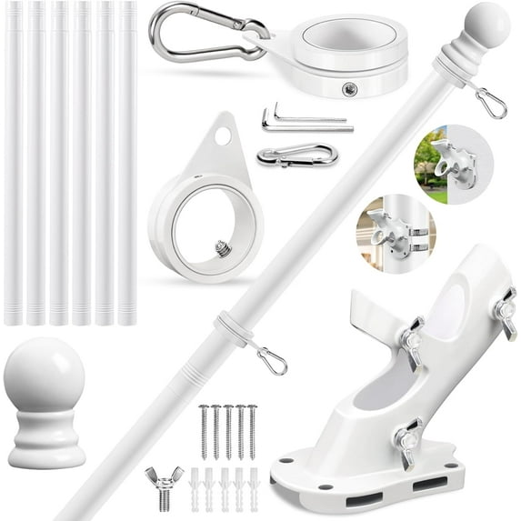 Flag Pole for Outside House Porch Wall Mount, 7 FT 1" No Tangle Stainless Steel Spinning Flagpole Kit with 360° Metal Flag Pole Rings Clips & 2-Position Holder for 3x5' 4x6' American Flags