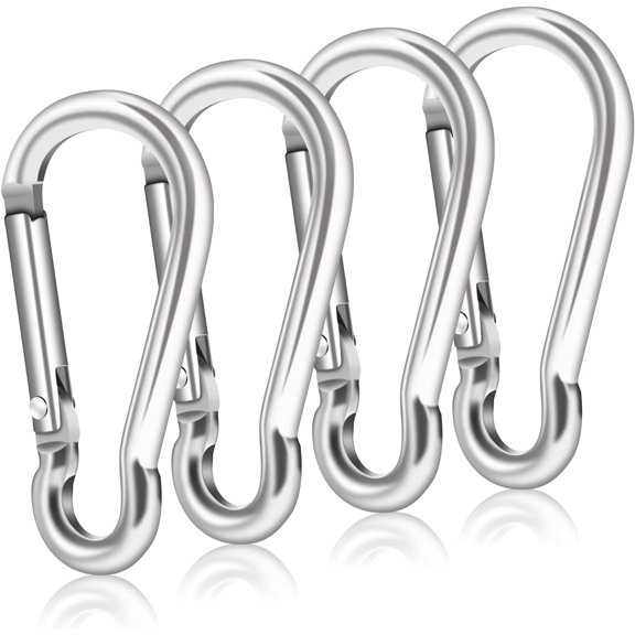 Flag Pole Ring Replacement Carabiner Clips | 4 Pcs Aluminum Alloy Flag Pole Clip Spring Snap H s for Grommeted Flag | Replaceable Flagpole Hardware Accessories for Any Flagpole Rings (Silver)