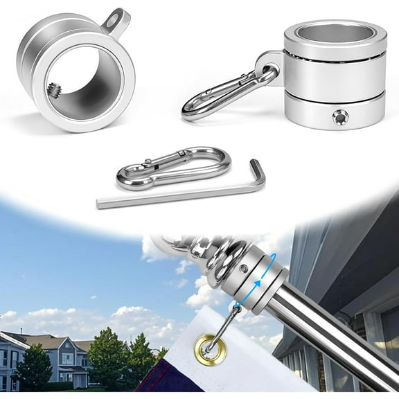 Flag Pole Rings 1 Inch, Flag Pole Spinners with Bearings, Aluminum Alloy Flagpole Rings with 304 Stainless Steel Carabiner, for 1 Inch Diameter Flagpole (Silver 1 inch - 1 Pair)