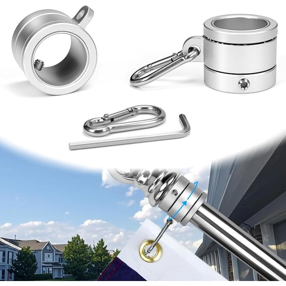 Flag Pole Rings 1 Inch, Spinners with Bearings, Aluminum Alloy Flagpole 304 Stainless Steel Carabiner, for Inch Diameter (Silver inch - Pair)