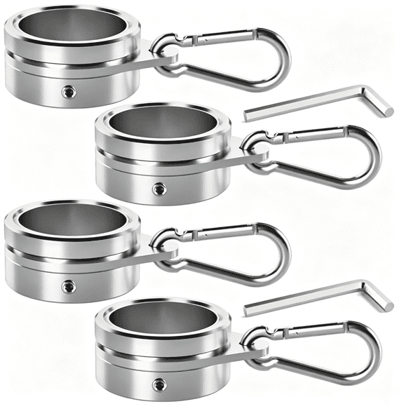 Flag Pole Rings, Aluminum Alloy Flagpole Rings 360 Rotating Anti Wrap Mounting Ring, Spinning Clips with Carabiner for 1.3-1.5 Inch Diameter- 4Pcs