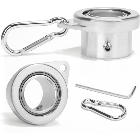 Flag Pole Rings with Bearings, Fit Flagpole with 0.75-1inch Diameter, 360 Degree Anti-Wrap Aluminum Alloy Rotating Flag Mounting Rings with Carabiner Tangle Free(Pack of 2-Silver)