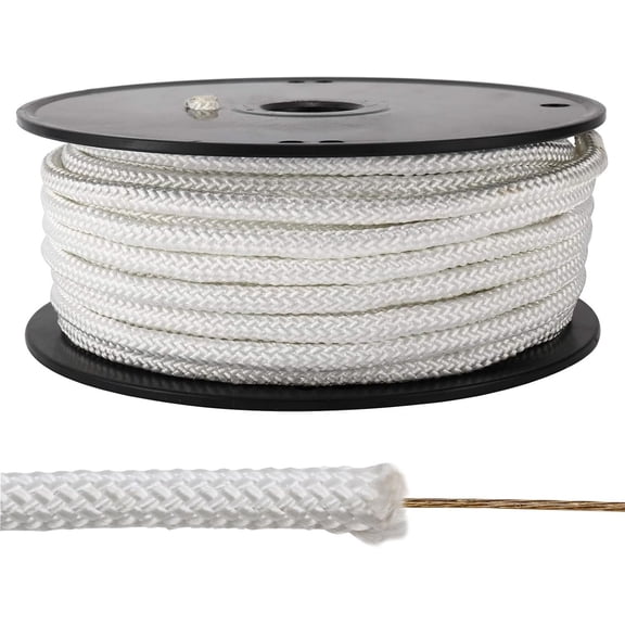 Flag Pole Rope 100 ft,5/16"(8mm) x 100 FT(30m) Wire Center Flagpole Rope,5/16 Braided Polyester Line with Steel Center Marine Grade