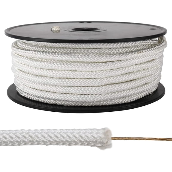 Flag Pole Rope 100 ft,5/16"(8mm) x 100 FT(30m) Wire Center Flagpole Rope,5/16 Braided Polyester Line with Steel Center Marine Grade
