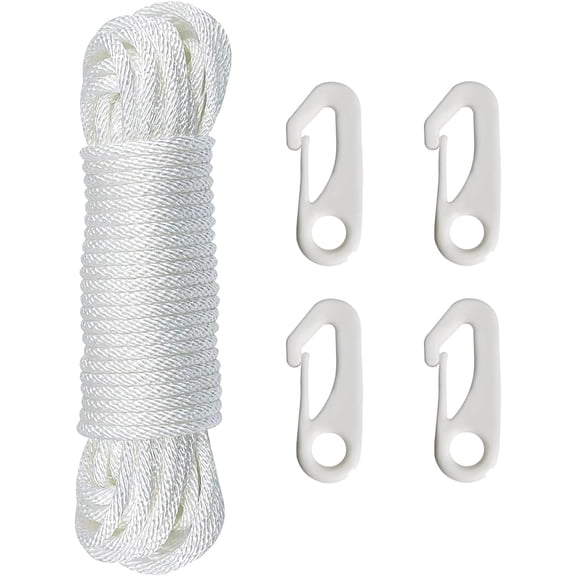 Flag Pole Rope with Flag Pole Clip, 15M Nylon Flag Rope Flagpole, 6mm ThickNylon Flag Rope with 4 Flag Pole Clip Flag Pole Halyard Rope Kit for Outdoor Sailboat Garden Camping