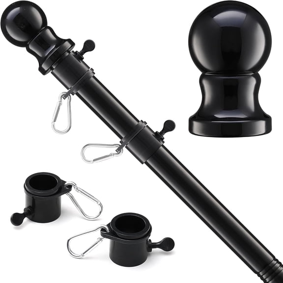 Flag Pole for Outside House, Black Metal Heavy Duty Portable Indoor Outdoor Yard House Garden Flag Pole for Truck Car Porch 5ft