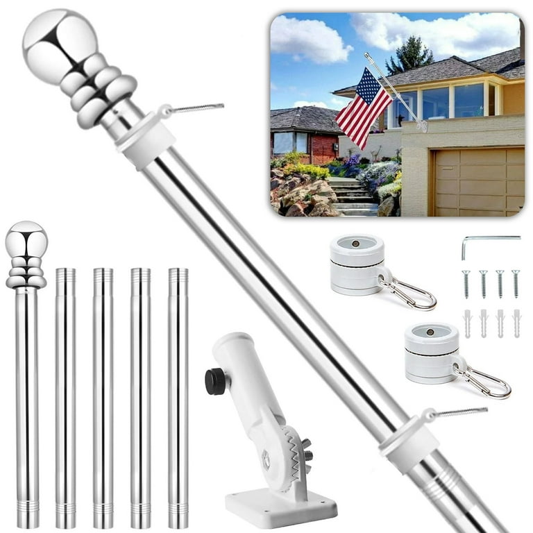 Flag Pole for House,6 FT Heavy Duty Tangle Free Pole Kit for House with  Bracket, Stainless Steel Outdoor Flag Poles for 2x3, 3x5, 4x6 American Flag
