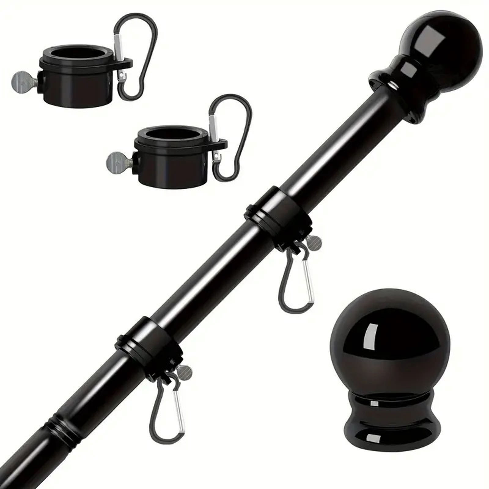Flag Poles for Outside House 6FT Stainless Steel Metal Black Flag Pole kit Tangle Free Residential Heavy Duty for Truck,House,Porch,Yard,Boat Suitable for 3x5 Heavy Garden Flag