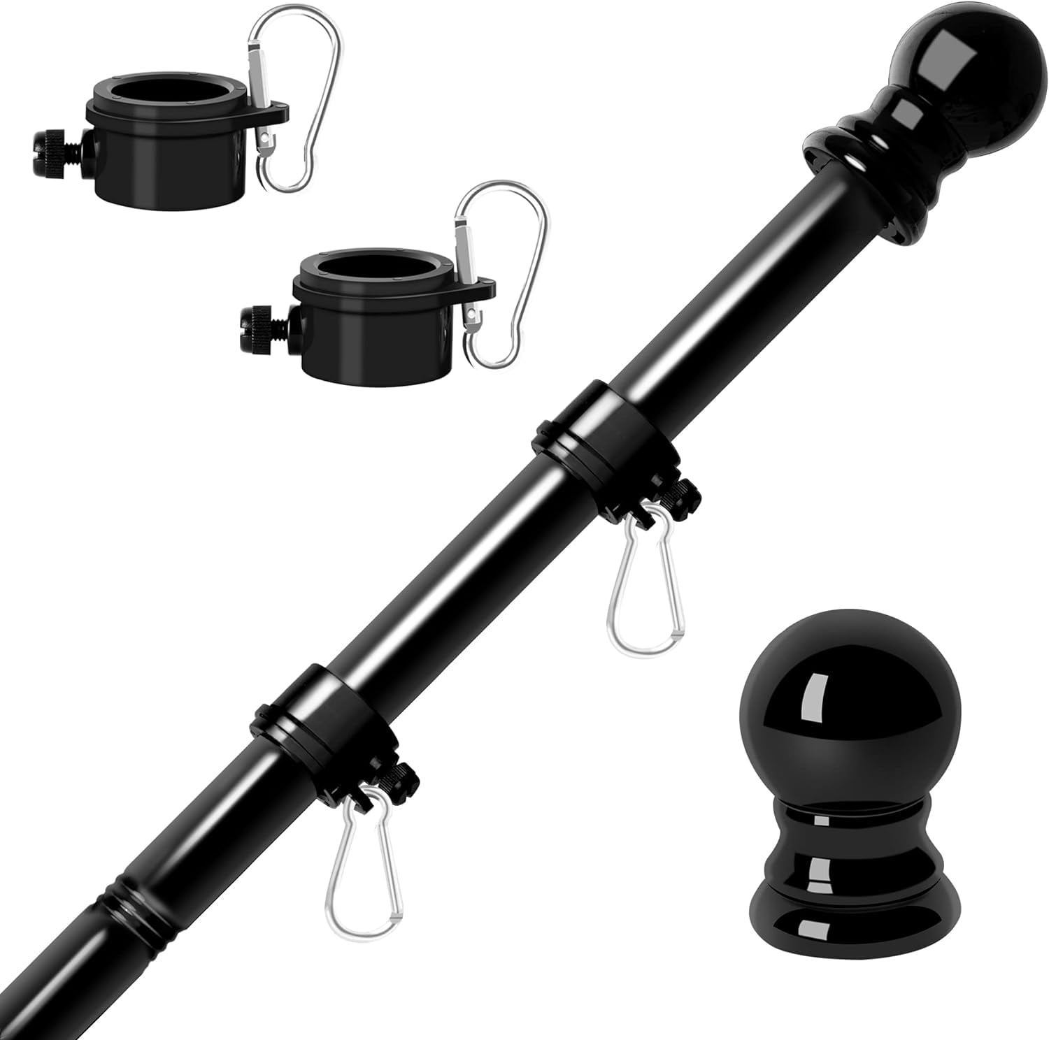 Flag Poles for Outside House 6FT Stainless Steel Metal Black Flag Pole kit Tangle Free Residential Heavy Duty for Truck,House,Porch,Yard,Boat Suitable for 3x5 Heavy Garden Flag (06Black, 6ft)
