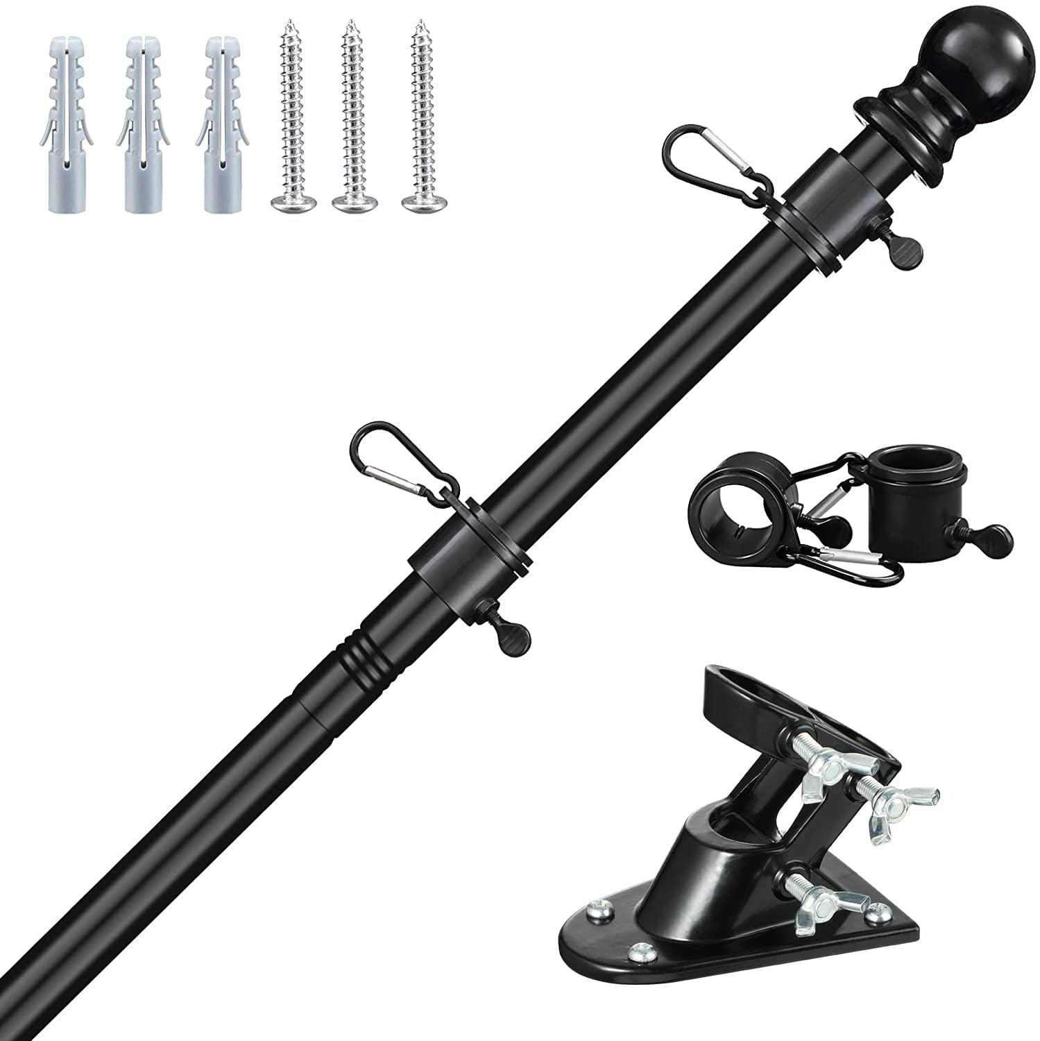 Flag Poles for Outside House, 6ft Residential or Commercial Flag Pole Kit, Professional Flagpole for Garden Yard Porch American,black(6ft)