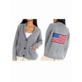 thumbnail image 1 of Flag Print Cardigan Casual Loose Long Sleeve V-Neck European and American Sweater Chunky Cardigan Grey S, 1 of 6