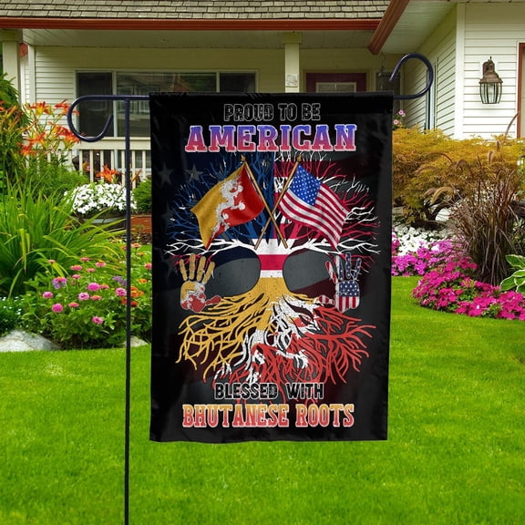 Flag Proud American Bhutanese Root U.S Bhutan Friendship Garden Flag, Double-Sided Decorative Outdoor Flag, Patriotic Polyester Yard Flag 12 x 18 in