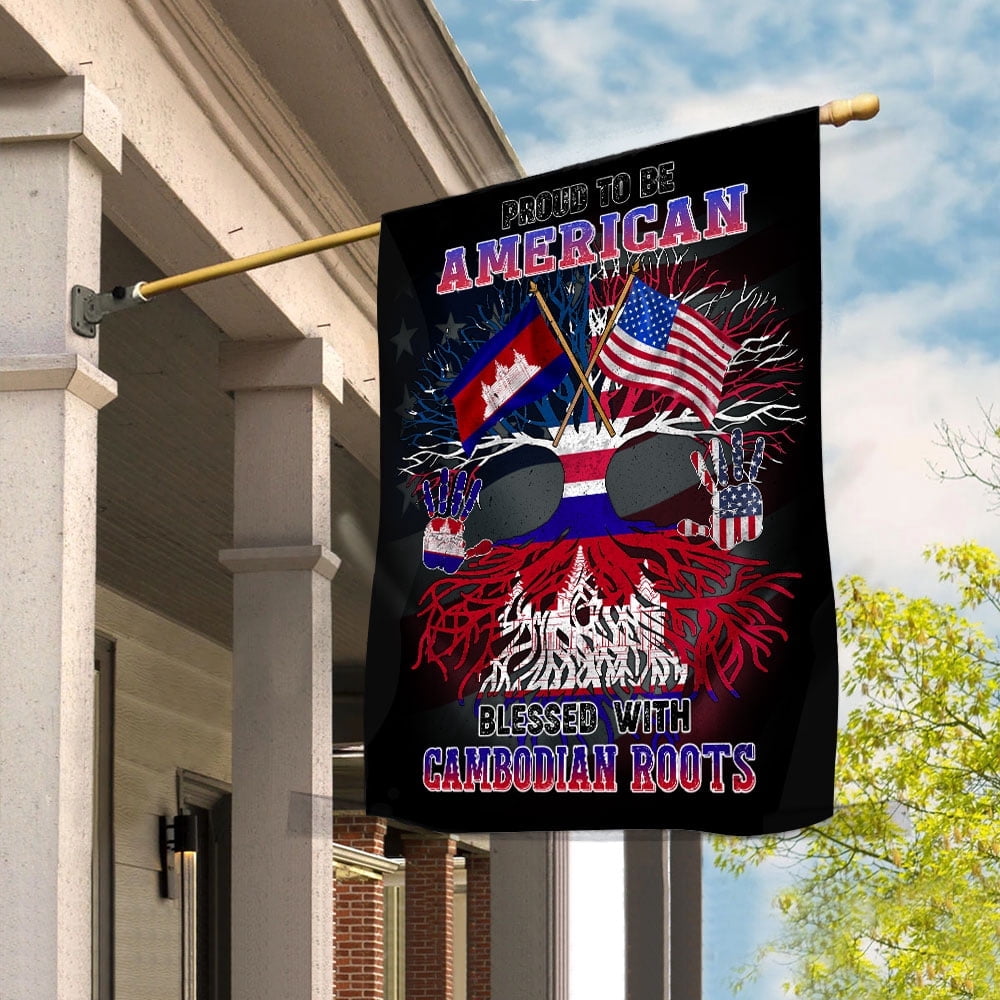 Flag Proud American Cambodian Root U.S Cambodia Friendship House Flag, Double-Sided Decorative Outdoor Flag, Patriotic Polyester Yard Flag 29.5 x 39.5 in