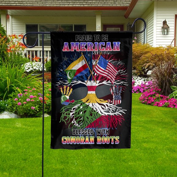 Flag Proud American Comoran Root U.S Comoros Friendship Garden Flag, Double-Sided Decorative Outdoor Flag, Patriotic Polyester Yard Flag 12 x 18 Inch