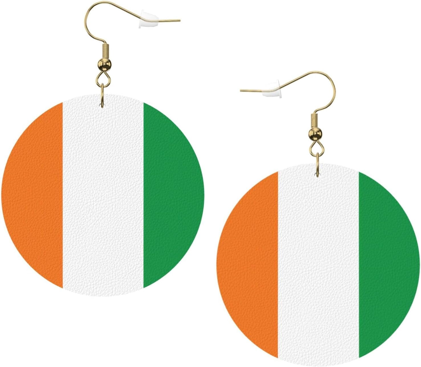 Flag Quality of Ivory CoastWhite Women's Round Leather Earrings, 925 Silver Plated Hook, Holiday Accessories[v145]