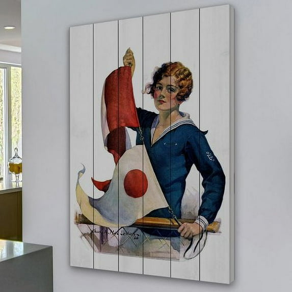 "Flag Raising" Painting Print on White Wood