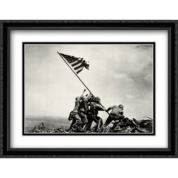 Flag Raising on Iwo Jima 2x Matted 36x28 Large Black Ornate Framed Art Print by Joe Rosenthal