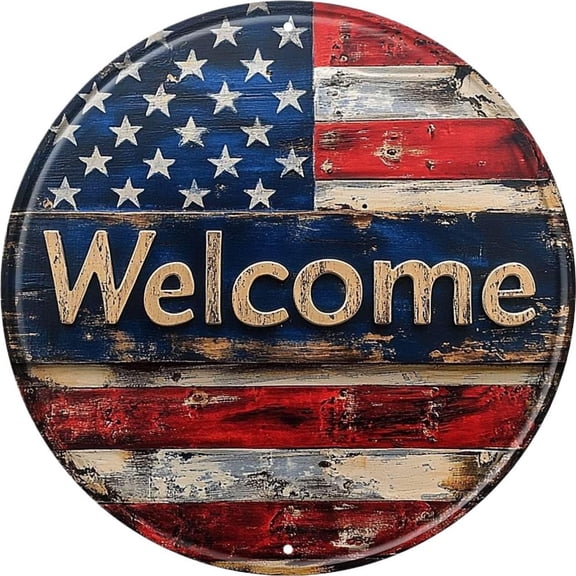 Flag Round Metal Sign Patriotic Eagle Wreath Wall Art Decor Signs Vintage Wall Decor for Home Cafe Office, 30x30cm/11.8x11.8