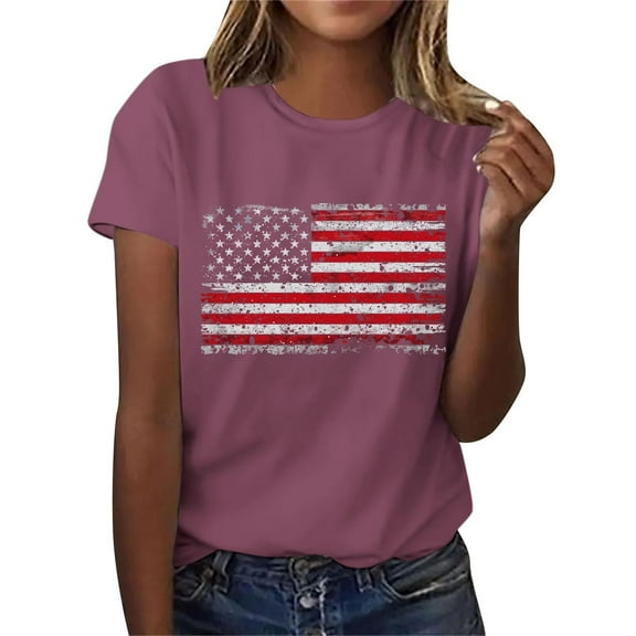 Flag Shirts for Women Womens American Flag T-Shirt Funny Cute 4th of July Graphic Tees Crew Neck Short Sleeve Summer Tops Casual Loose Blouses Shirts New Red M