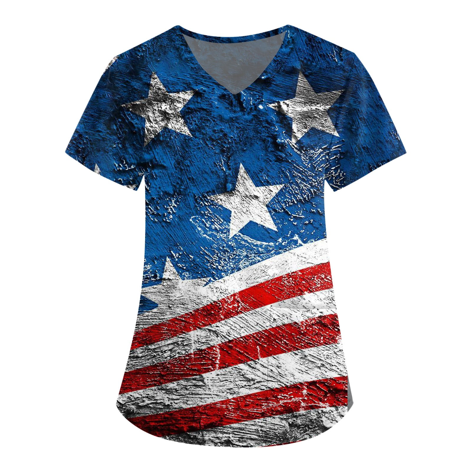 AOBUTE Women's July 4th Shirt – V-Neck Short Sleeve American Flag Top For Summer & Patriotic Events - View #7