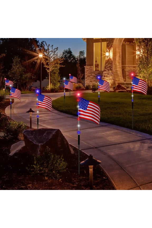 Flag Stake Lights, Solar Operated In-ground Lamps For Yard Landscape Decor And Fourth of July Outdoor Holiday Layout, Patriotic Lights