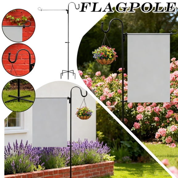 Flag Stand 65.3 Inch, Upgraded Garden Flag Pole Stand with Shepherd's Hook, Heavy Duty Yard Flag Stand for 12x18 Inch Flags, Garden Flag Holder for Seasonal Decor(Black)