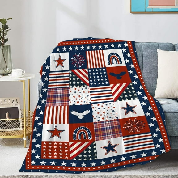 Flag Star Patriotic Blankets Independence Day 4th of July Blanket Gifts, Ultral Soft Blue Red White Lightweight Flannel Blankets Throw for Home Sofa Bed Chair 40"x50" for Kids