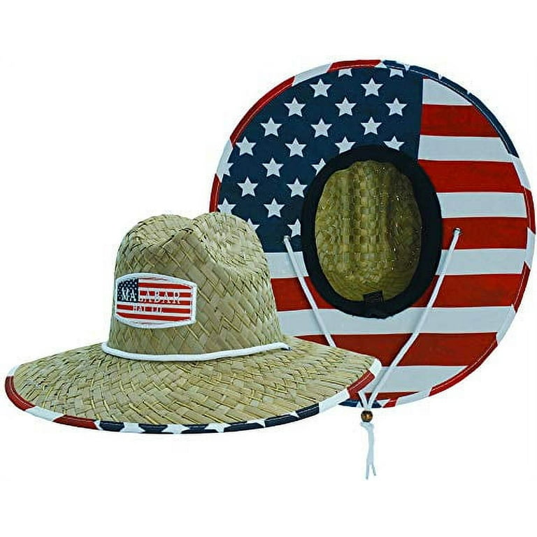Flag Sun Hat, Men's Straw Hat with Fabric Pattern Print Lifeguard Hat, 4th  of July, Boating, Fishing, Beach, Ocean, and Outdoor, Summer, Fits All,  Malabar Hat Co 