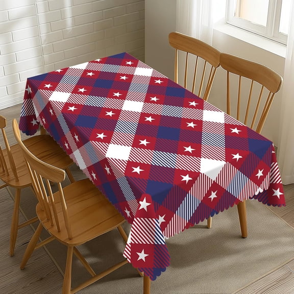 Flag Tablecloth Striped Checkered Rectangle Tablecloth Patriotic Red Buffalo Plaid Independence Day Memorial Day Table Cover 60×84 Inch Washable Table Cloth for Kitchen Dining Room Party