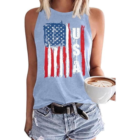 Flag Tank Tops for Women Stars Stripes T Shirt Sleeveless Patriotic Graphic Tees 4th of July Vest Tops Summer Tees
