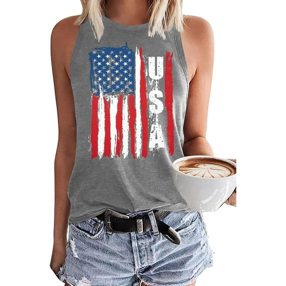 Flag Tank Tops for Women Stars Stripes T Shirt Sleeveless Patriotic Graphic Tees 4th of July Vest Tops Summer Tees