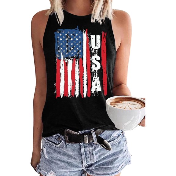 Flag Tank Tops for Women Stars Stripes T Shirt Sleeveless Patriotic Graphic Tees 4th of July Vest Tops Summer Tees